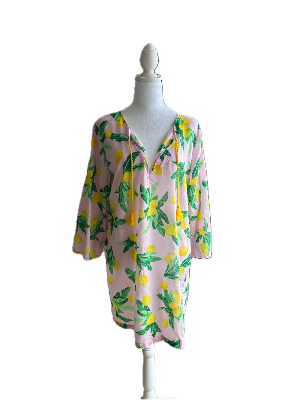 J. Crew Pink Lemon-Print Cover-up with Green Leaf Accents - Picture 2 of 8